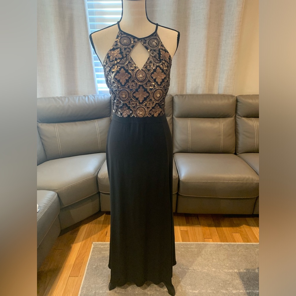 Black with bronze/gold  sequins design dress